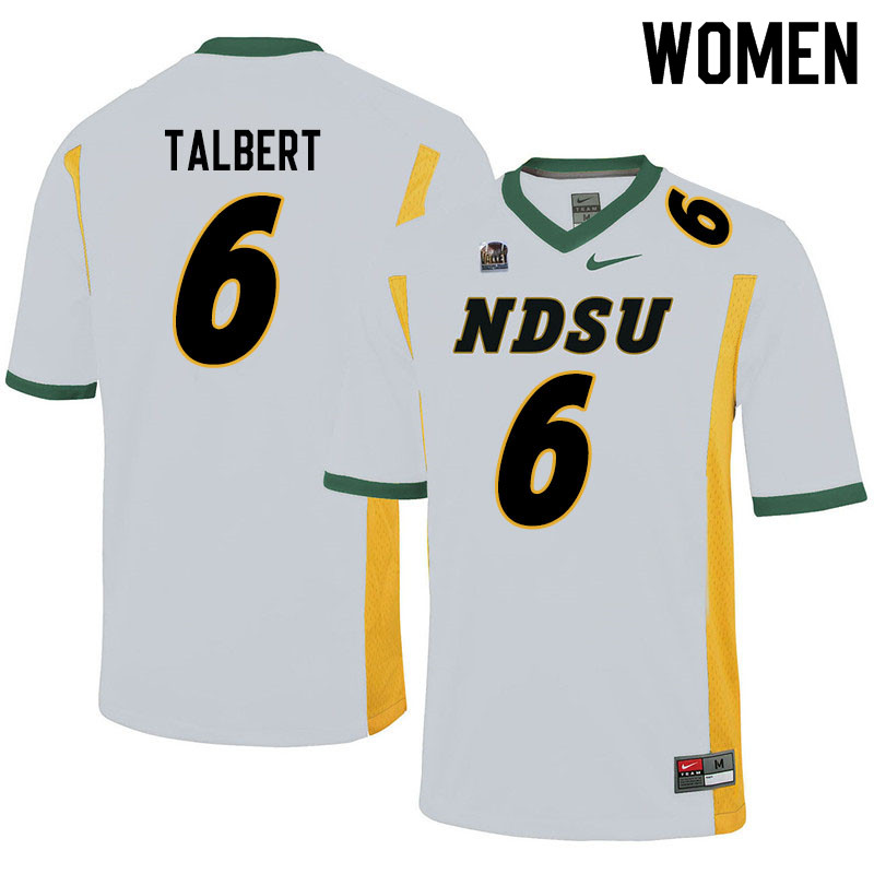 Women #6 Destin Talbert North Dakota State Bison College Football Jerseys Sale-White - Click Image to Close